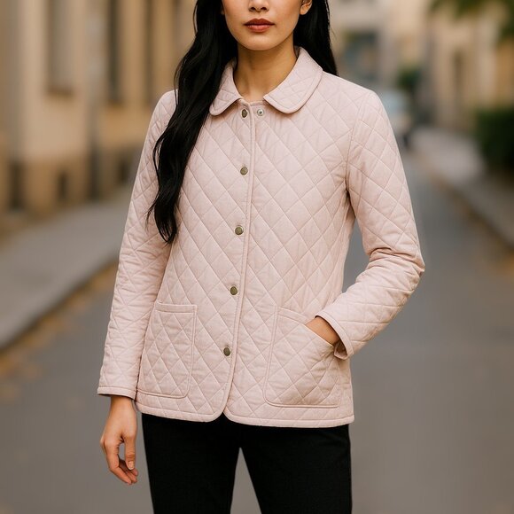 Burberry Authentic Pink Quilted Snap Closing Buttons Lining Jacket - Size Large - Picture 2 of 16